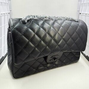 C Black Quilted Leather Bag Black on Black